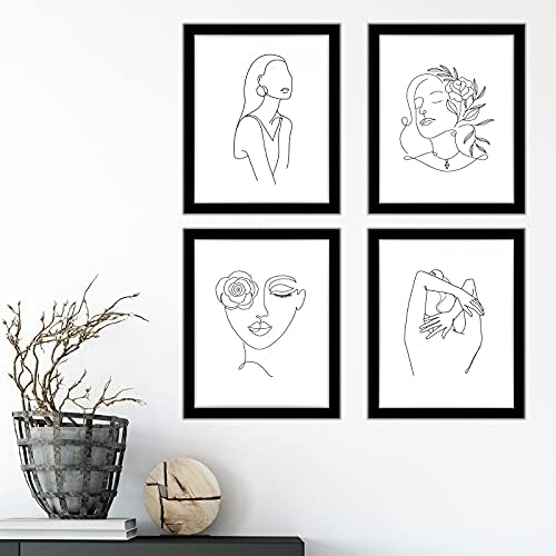 קיר אמנות 16 חתיכות 8 איקס 10 אינץ מינימליסטי קו אמנות קיר תפאורה נשים גוף שחור ולבן מופשט ציורים אסתטי כרזות קו קיר