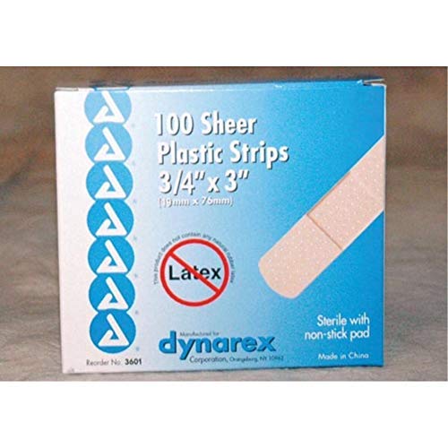 תחבושת רצועות דבק של Dynarex Sheer, סטרילי, 1 אינץ 'x 3 אינץ', 100 ספירה