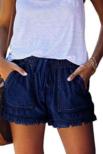 מכנסיים קצרים בקיץ מזדמנים של HVEPUO מכנסיים קצרים מותניים גבוהים עם כיסים