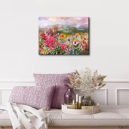 צבעי מים ורוד פרחים צביעת נוף ציור קיר אמנות, צבע פרחוני צבעוני עיצוב קיר 12x16 , הדפסים ורדים פורחים
