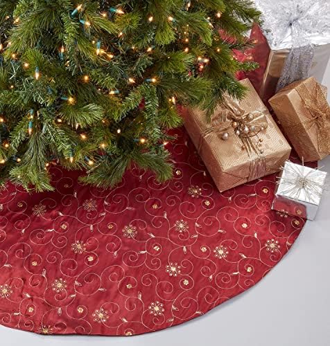 סגנונות פנקו רקומים וחצאית עץ חג המולד נצנצים 72 x 72 עגול - חצאית עץ נופש בורדו לבית, עץ חג, מקורה וחיצוני,