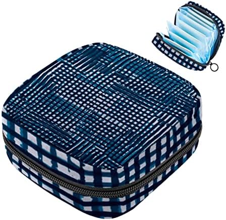 מפית סניטרית אחסון תיק, נייד לשימוש חוזר וסת כרית רוכסן שקיות, טמפון אחסון פאוץ עבור נשים בנות, חיל הים כחול משובץ