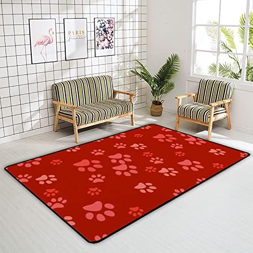 שטיח שטיח רך של צינגזה שטיחים באזור גדול, טביעות רגל חתול אדומות שטיח מקורה נוח, מחצלת משחק לתינוקות לחדר שינה