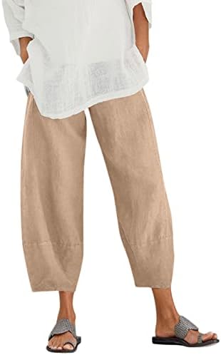 אתקיה קצוץ חותלות לנשים פאלאצו אלסטי-מותניים רך קפריס כותנה פשתן מכנסיים עם כיסי נשים קל משקל מכנסיים