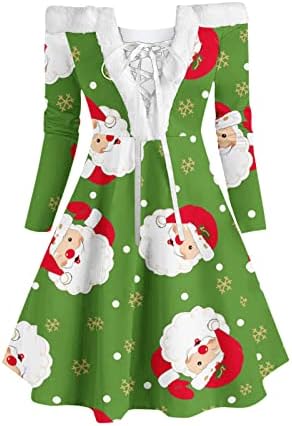 עץ חג המולד משובץ בלוק צבע פרוע מיני שמלת אופנה זורמת נשים שרוול ארוך חולצה סתיו חצאית מזדמנת