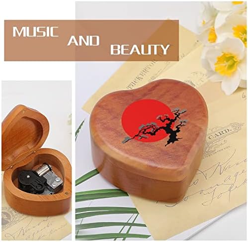 עץ בונסאי יפני קופסת מוסיקה מעץ צורת לב קופסת מוסיקה קופסת מוסיקה וינטג 'שעון עץ מתנות קופסאות מוזיקליות