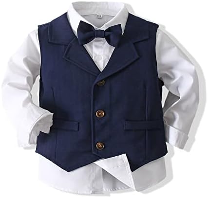 סט 4 חלקים של תינוקות עם חולצת שמלה, אפוד, מכנסיים ועניבה