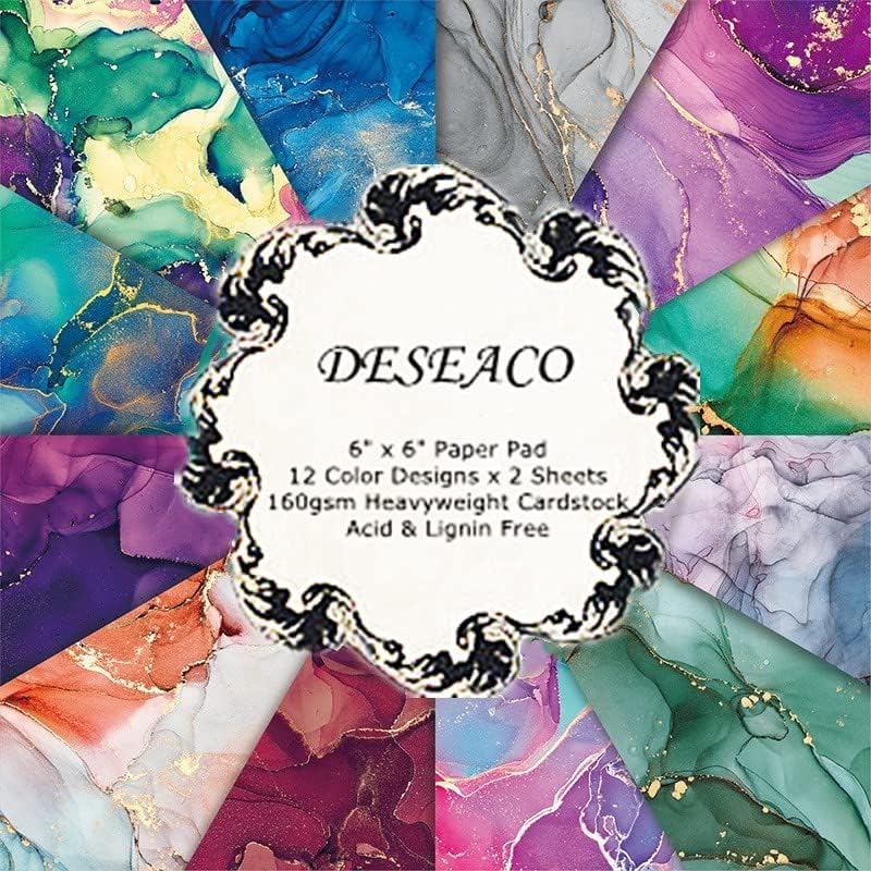 DESEACO STRAPBOOD PAPER כרית נייר 6X6, נייר דקופודג 'חד-צדדי בצבע מים, נייר כרטיסים צבעוני צבעי נייר DIY ציוד