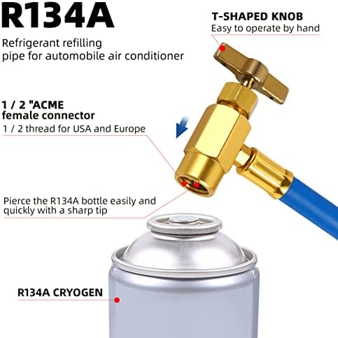 Fomiyes R134A צינור מטען קירור AC, צינור טעינה של קירור קירור 1pc, צינור טעינה עם מד עבור קירור מיזוג אוויר לרכב
