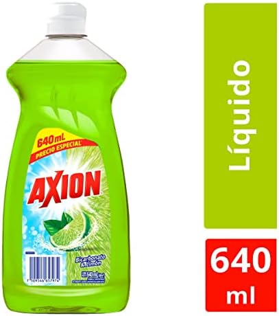 צלחת Axion Axion נוזל 640 מל סודה לשתייה ולימון מסיר שומן קצף חזק עם מברשת ניקוי וניקוי Lyeusa.