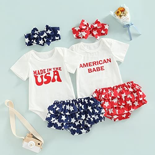 רביעי ביולי תלבושת תינוקות תלבושת רומפר רומפר אמריקאית כוכבי דגל ומכנסיים קצרים ב -4 ביולי בגדים