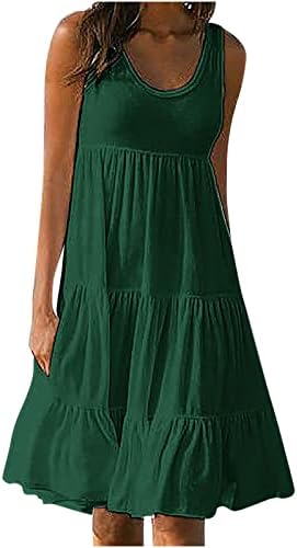 שמלות קיץ לנשים ללא שרוולים צוואר צוואר קפלים שמלת שמלת טנק צבעונית מזדמנת שמלת חוף רופפת שמלת חוף רופפת