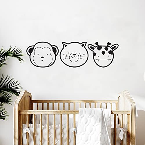 סט של 3 ויניל קיר אמנות מדבקות - פרצופים של בעלי חיים לתינוק - 16.5 x 59 - מדבקת עיצוב חמוד מעורר השראה מודרנית