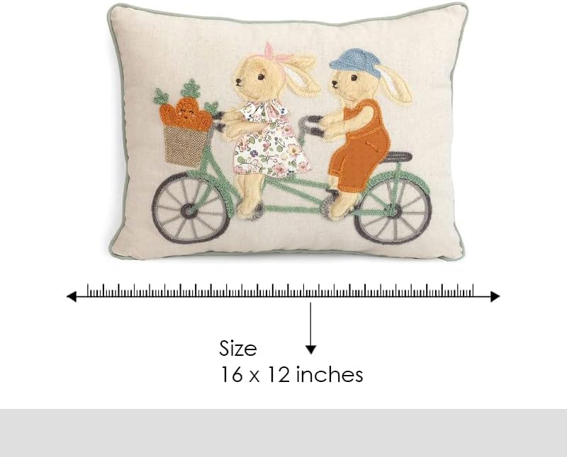 Mon Ami Bunny אופניים רכיבה על כרית המותנית, כרית זריקה דקורטיבית קטיפה, כרית דקורטיבית ביתית, 16 x 12