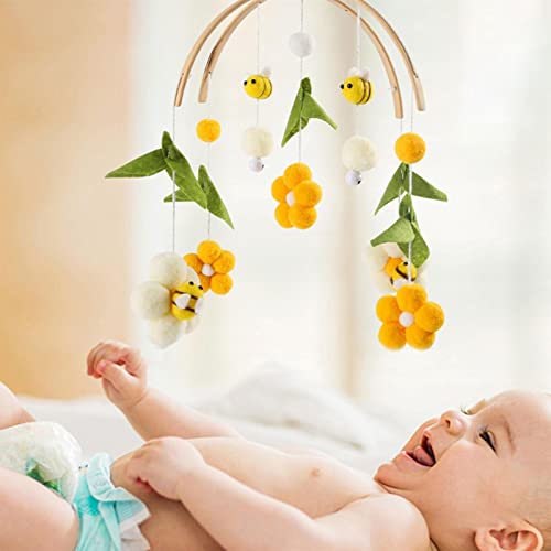 תינוק עריסה נייד צעצועים, עץ מיטת תינוק נייד עם הרגיש פרח דבורים ופעמון, תינוק עריסה נייד צעצועים, תינוק תקרת