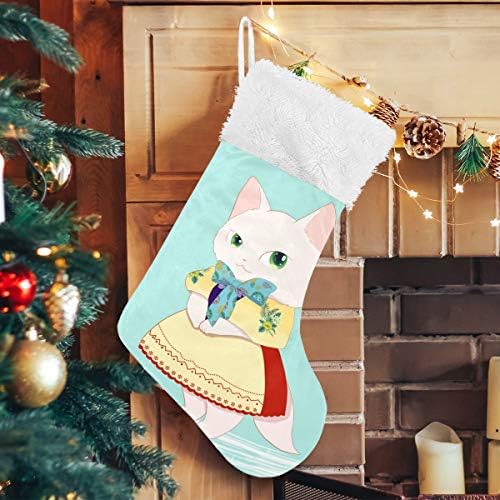 פימילאגו חתול לבן ליידי גרבי חג המולד 1 חבילה 17.7 , גרביים תלויים לקישוט חג המולד