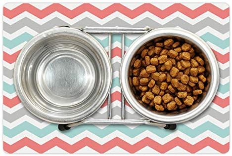 מחצלת חיות מחמד של אמבסון שברון למזון ומים, עיצוב גיאומטרי עם זיגזגים מודרניים בסגנון נועז, מחצלת גומי מונעת החלקה לכלבים