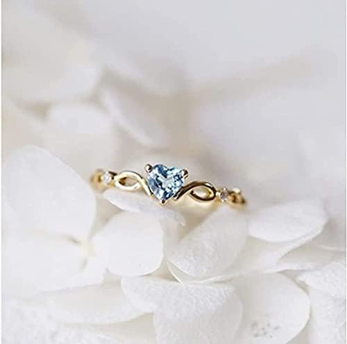 14 קראט זהב ים כחול טופז אהבת לב קריסטל יהלומי טבעת נשים יום נישואים אירוסין חתונה חן טבעת