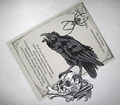 רייבן עורב ציפור שחורה על ברזל גולגולת על תיקון תפור על אפליקציית Nevermore