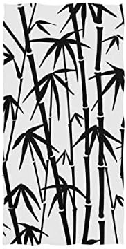 יער במבוק נאנלה עם עלי גזע צמח בוטני עיצוב שחור לבן עיצוב מגבות רחצה רכות מגבות יד סופגות מגבות רב תכליתי