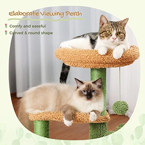 עץ חתול כביש פאוז מגדל חתול קקטוס בגודל 32 אינץ ' עם עמוד גירוד מכוסה סיסל, דירה נעימה, מוטות קטיפה וכדורים