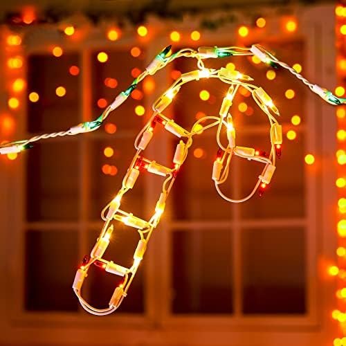 אורות מיתרי ממתקי ממתקים לחג המולד - 13ft 180 נורות 6 קנה ממתקים מדליקים עם חוט זוהר, קרח חיבור לתלייה אור,