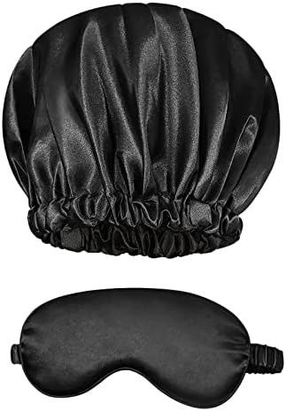 Graunton Satin Bonnet משי מרופד מצנפת מצנפת שיער לנשים, כובעי שינה גדולים מתכווננים לשיער טבעי מתולתל שחור