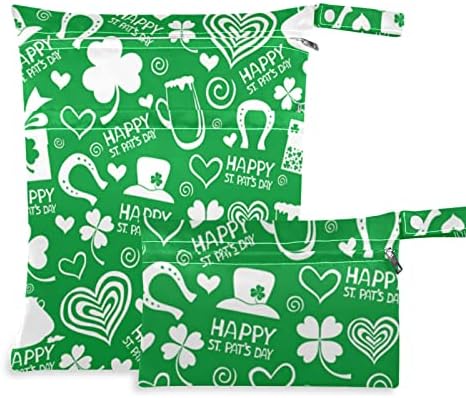 ZZXXB Happy St Patrick's Day Love שקית רטובה אטומה למים חיתול בד שימוש חוזר תיק יבש רטוב עם כיס רוכסן לטיולים בריכת