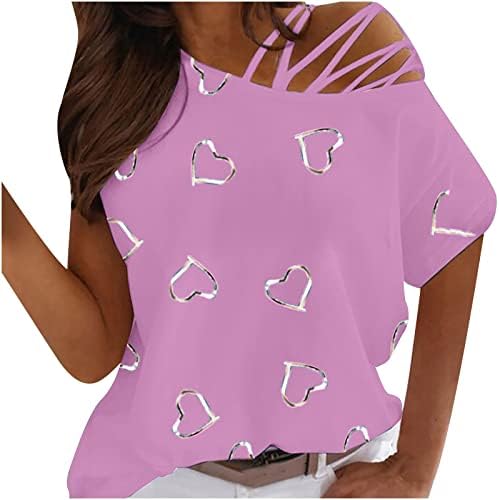 סתיו טי קיץ נשים סטרפלס שרוול קצר 2023 לבגדים צוות צוואר אוהבים חולצת טי עליונה גרפית לנשים בו בו