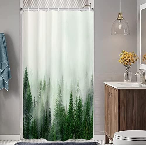 אורטיגיה ערפילי וילונות מקלחת יער קטן בגודל חצי גודל 36 Wx72 L, טבע ירוק וילון מקלחת חורש לחדר אמבטיה, ערפל פנטזיה וילון