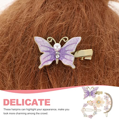 קלורי 4 יחידות אקריליק פרח שיער קליפים, ריינסטון פרפר בובי פין פרחוני שיער סיכות עבור נשים בנות