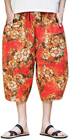 מכנסי רגל פתוחים לגברים עם כיסים זכר אביב קיץ קיץ מכנסי פשתן פשתן רופפים מודפסים מודפסים הדפסים 6 6