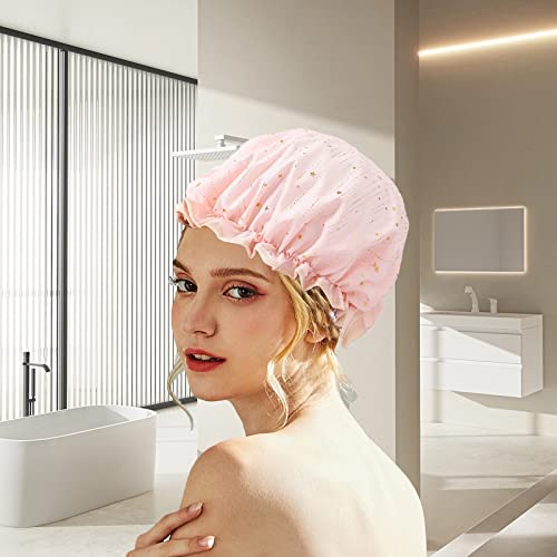 כובע מקלחת, כובעי מקלחת מתכווננים לנשים, שדרוג גדול במיוחד שכבות עמיד למים כובע שיער, כובעי אמבטיה כובע מקלחת נערות בנות