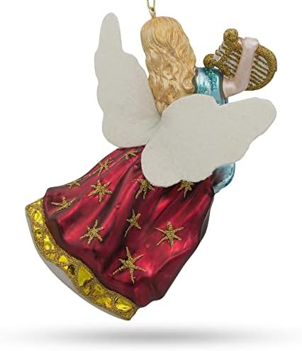 מלאך מנגן מוזיקה על קישוט חג המולד של נבל זכוכית 5.5 אינץ '