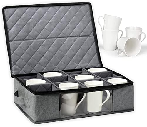 קופסת אחסון ספל Oitto עם מיכל אחסון כוס קפה חלון ברור עם מחלקים מחזיקה 12 מארגן ספל סין מארגן