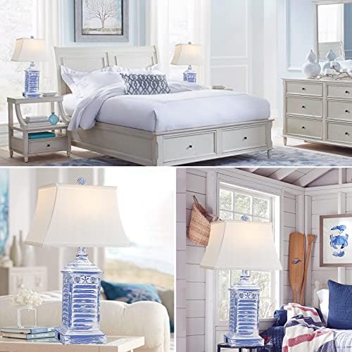 החוף שולחן מנורות עבור חדרי שינה סט של 2 חווה מנורה שליד המיטה לסלון מודרני 3-טמפרטורת צבע כחול שטף שידה סוף שולחנות