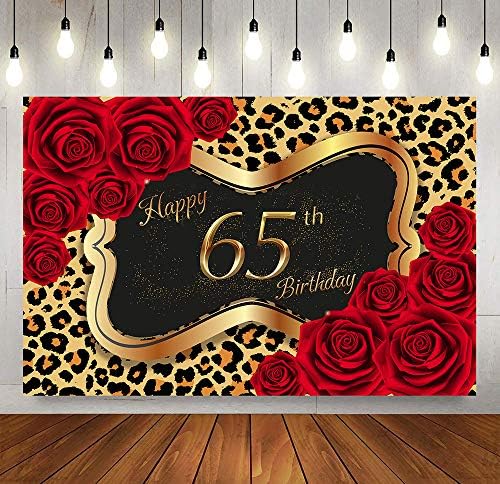 נושא ורד אדום בהדפס נמר למסיבת יום הולדת 65 של אישה ילדה רקע צילום מסיבת יום הולדת, שולחן קינוח באנר למסיבת ילדה מעוטר 4 על
