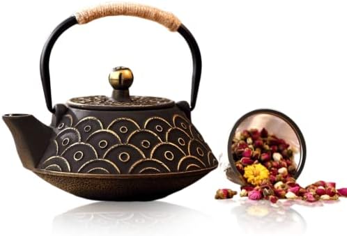 Vudeco 30oz זהב שחור שחור יפני ברזל יצוק קומקום קומקום סט סיר תה עלה רופף לתה רופף קומקום ברזל יצוק עם תה תה יפני
