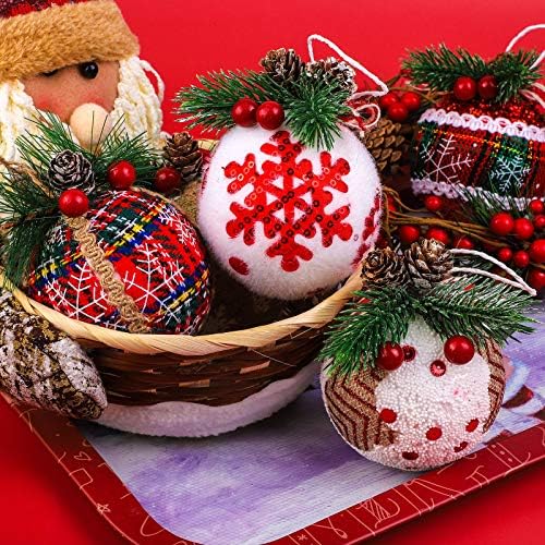 ANECO 12 חבילה קישוטי כדור חג מולד חג המולד כדורי חג המולד קובעים סגנונות שונים של קצף עץ חג המולד עם חרוטים אורנים וגרגרי