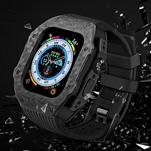 ערכת שינוי יוקרה של CNHKAU עבור Apple Watch 8 Ultra 49 ממ פלואור רצועת גומי סיבי פחמן עבור iWatch 8 7 6 5