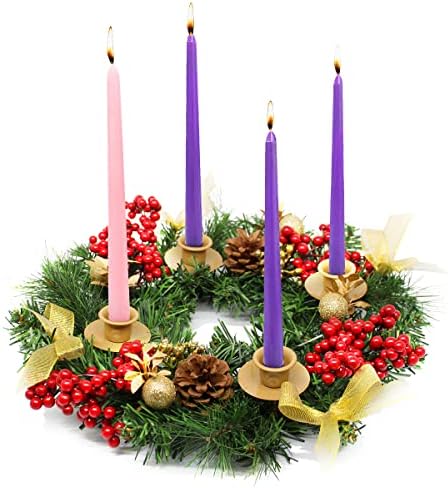 Amzwax חג המולד מסורתי זר רפתקאות 13 אינץ '4 מחזיקי נרות לעיצוב מרכז הכנסייה והשולחן, ירוק