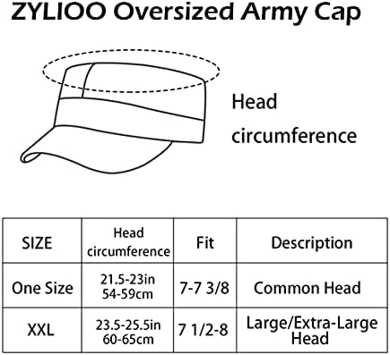 XXL גדול מדי גודל שטוח שטוח כובע צבא, סגור כובע צוער חורפי סגור לראשים גדולים, כובעי ספורט צופים צבאיים גדולים