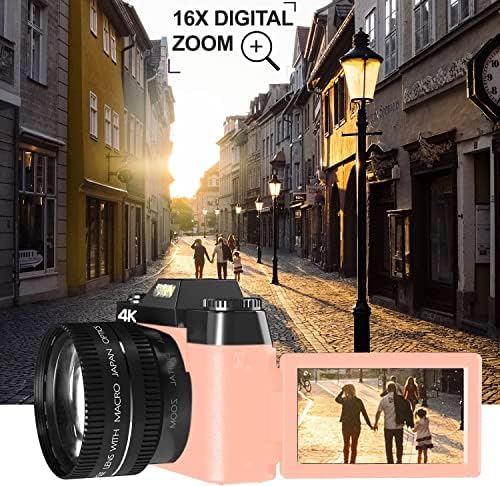 Edealz 4K 48MP ערכת מצלמה דיגיטלית ערכת צילום מצלמת vlogging ליוטיוב עם מסך Flip, WiFi, רחב זווית ועדשת מאקרו, כרטיס
