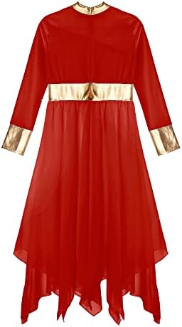ילדות Kvysinly בנות שרוול ארוך שבח מתכתית שמלת טוניקה לירית כנסיית ריקודים עכשווית תלבושת פולחן ליטורגי