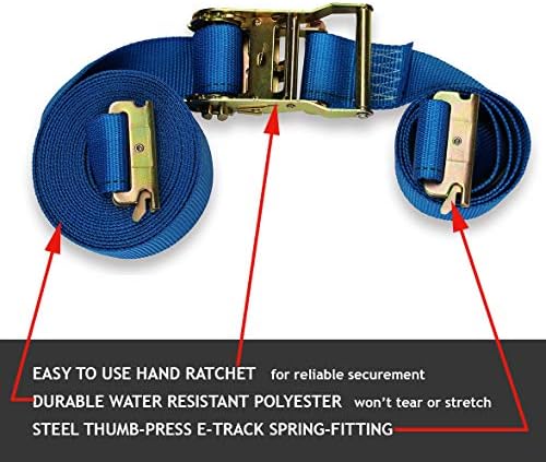ארבע רצועת מטען כבדה של רצועת רצועת רצועות כבדה של מסלול 2 x 20, רצועות מחגר של פוליאסטר כחול עמיד
