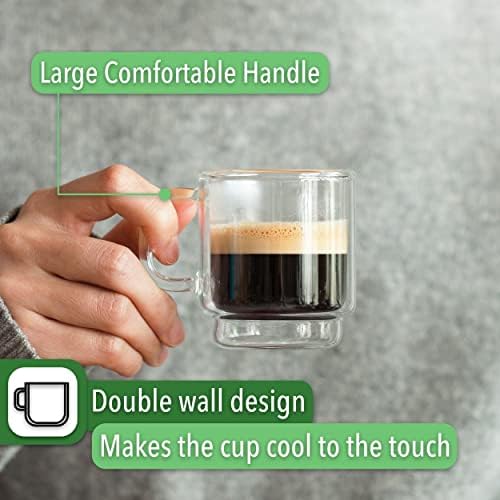 BTAT- כוסות אספרסו קטנות הניתנות לערימה, כוסות דמיטסה, סט של 6, ספלי קפה זכוכית, כוסות כוסות קיר כפולות, כוס קפה צלולה,