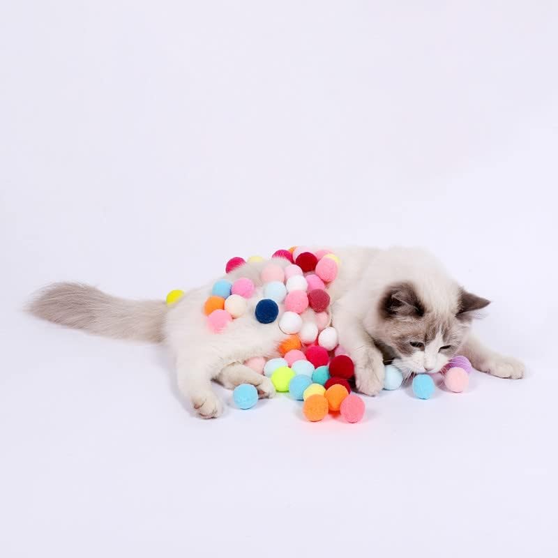 FUPUSUN 60PCS 1 /3 סמ כדורי צעצוע חתול צבעוני PREMIUM - חתלתול רך פום פום צעצועים - קל משקל וקטן כפה בקלות לחתולים מקורה אינטראקטיבי