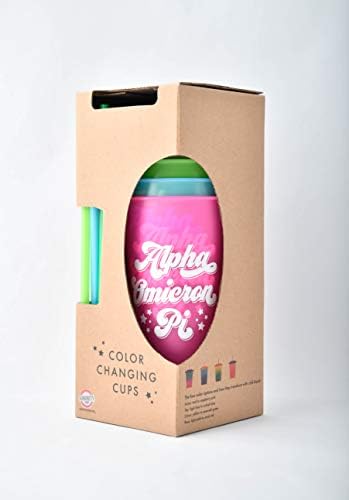 Sorority Shop Alpha Omicron Pi Color Sups כוסות - חבילה של 4 כוסות לשימוש חוזר עם מכסים וקשיות, כוס אלפא אומיקרון