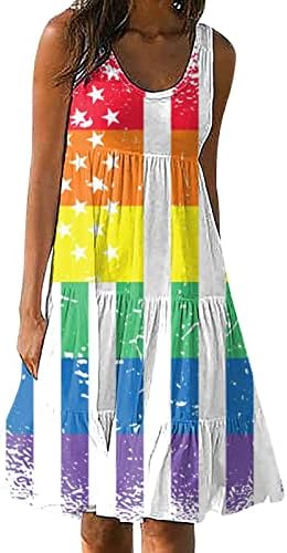קוקי 4 ביולי שמלת נשים נשים קיץ ללא שרוולים אמריקאי דגל מיני שמלת כוכבים פסים חוף בוהו זורם שמלות קיץ