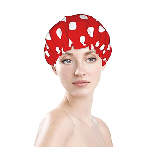 נשים לשימוש חוזר כובע שיער שולי אדום נקודה אדומה נקודה כפולה כפפה אטומה למקלחת כובע אמבטיה